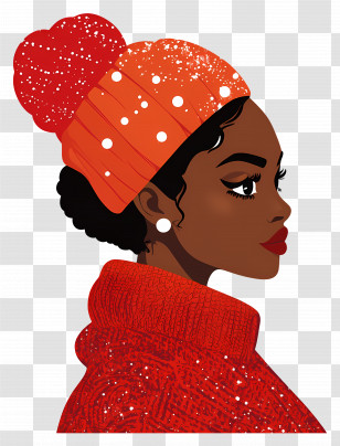 African Christmas Girl - Stylish Woman In Winter Hat Transparent PNG