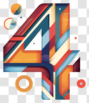 Number 4 - Colorful Geometric Number 4 Transparent PNG