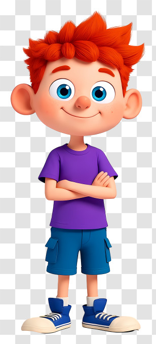 Animated Boy - Red-Haired Cartoon Boy In Striped Shirt Transparent PNG