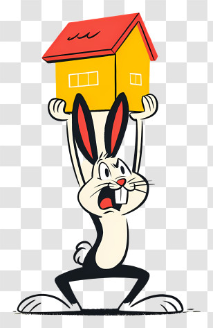Rabbit Lifting House - White Cartoon Rabbit Holding A House Transparent PNG