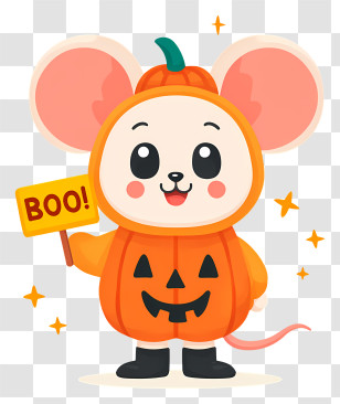 Halloween Mouse Boo - Cute Mouse In Pumpkin Costume Transparent PNG