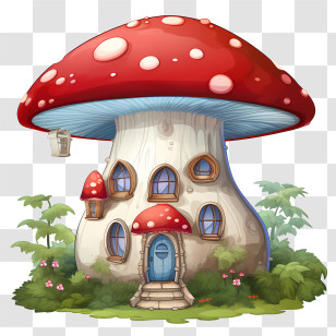 Mushroom House - Fantasy Mushroom House With Red Roof Transparent PNG