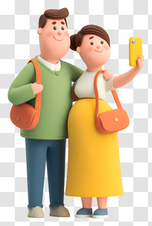 Pregnant Couple Taking Selfie - Cartoon Couple Taking A Selfie Transparent PNG