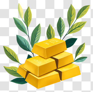 Gold Bars - Stack Of Gold Bars With Leaves Transparent PNG