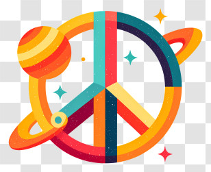Space Peace Symbol - Colorful Peace Symbol With Planet Transparent PNG