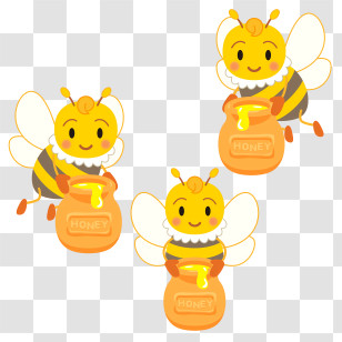 Honey Bee - Cute Honey Bees With Honey Jars Transparent PNG