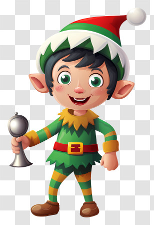 Elf Costume - Cute Christmas Elf Holding A Bell Transparent PNG