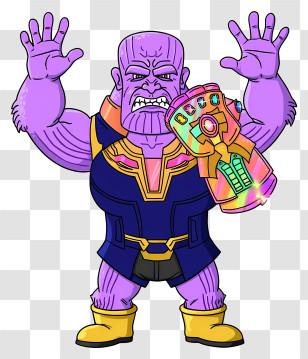 Kawaii Supervillain - Cartoon Purple Titan Raising Hands Transparent PNG