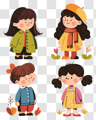 Group Of Children - Cartoon Children In Autumn Clothes Transparent PNG