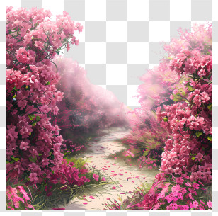 Azalea Field Background - Scenic Pathway With Pink Flowers Transparent PNG