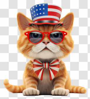 Independence Day - Cat With Patriotic Hat And Glasses Transparent PNG