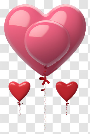 Realistic 3d Valentine Gift Balloon - Floating Pink And Red Heart Balloons Transparent PNG