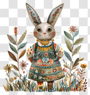 Easter Bunny - Cute Rabbit In Colorful Dress With Flowers Transparent PNG