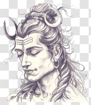 Shiva - Detailed Sketch Of A Man With A Bun Transparent PNG