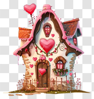 In The Style Of Romantic Illustration - Whimsical House With Heart Decorations Transparent PNG