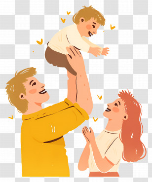 Cartoon Family - Parents Lifting Child Happily Transparent PNG