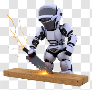 Robot Worker Using Tools - Robot Cutting Wood With Saw Transparent PNG