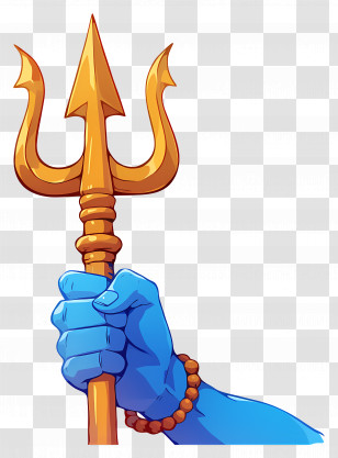 Trishul - Mythological Trident Held By Blue Hand Transparent PNG
