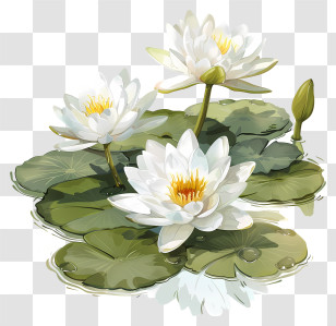 Water Lilies - White Water Lilies On Pond Transparent PNG