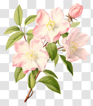 Pink Apple Tree - Pink Flowers With Branch Decoration Transparent PNG