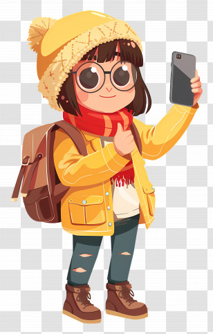 Selfie Day - Cute Girl In Winter Clothes Taking A Selfie Transparent PNG