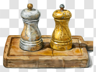 Pepper Shaker - Salt And Pepper Shakers On A Wooden Tray Illustration Transparent PNG