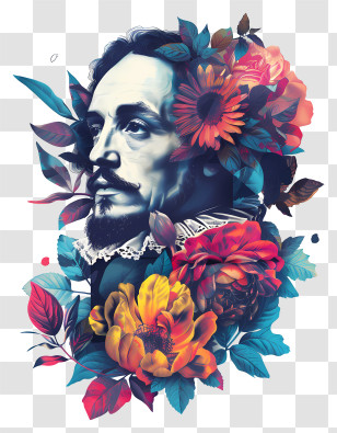 Shakespeare Day - Floral Portrait Of A Man Transparent PNG