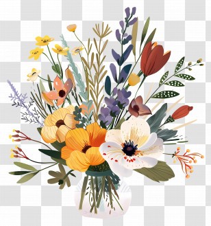 Bouquet Of Flowers - Colorful Floral Bouquet Illustration Transparent PNG
