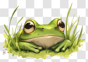 Kawaii Frog - Green Frog In Grass Transparent PNG