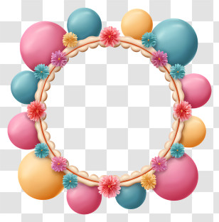 Party Border - Colorful Balloon Frame With Flowers Transparent PNG