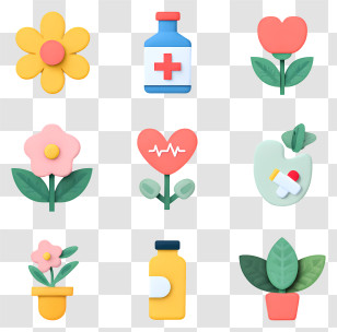 Health Disease Care - Colorful Flowers And Medicine Icons Transparent PNG