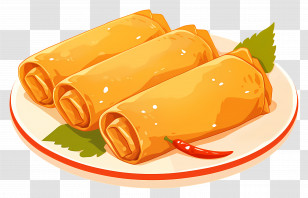 Spring Rolls On Plate - Golden Spring Rolls On A Serving Plate Transparent PNG