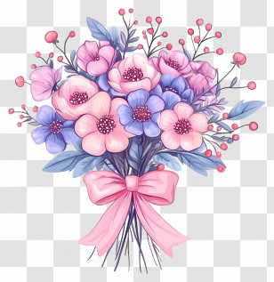 Pink Bouquet - Colorful Flower Bouquet With Ribbon Bow Transparent PNG