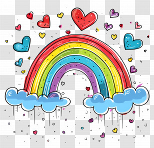 Rainbow - Colorful Rainbow With Hearts Illustration Transparent PNG