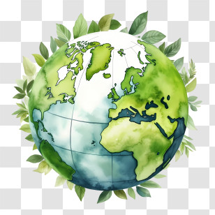 Green Planet - Illustration Of Earth Surrounded By Green Leaves Transparent PNG