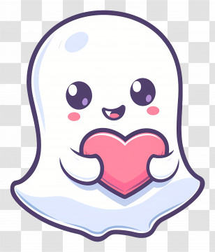 Cute Ghost - Cute White Ghost Holding Heart Cartoon Illustration Transparent PNG
