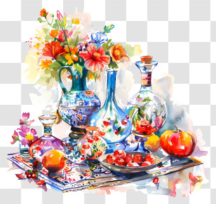Happy Nowruz - Colorful Still Life With Vases And Flowers Transparent PNG