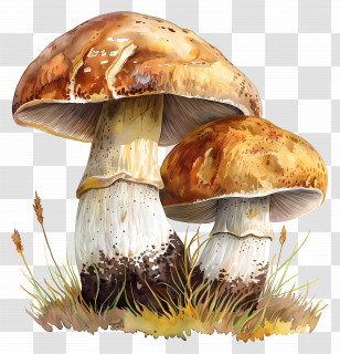 Boletus Mushroom - Watercolor Illustration Of Wild Mushrooms Transparent PNG