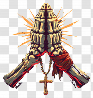 Skeletal Hands - Praying Skeleton Hands With Cross Transparent PNG