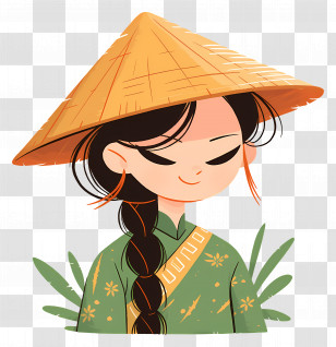 Vietnamese Girl - Girl Illustration In Traditional Straw Hat Transparent PNG
