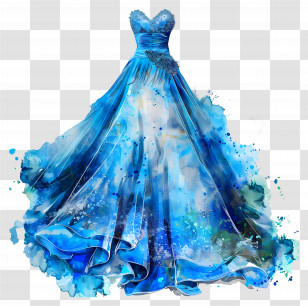 Blue Wedding Dress - Blue Artistic Gown With Watercolor Effect Transparent PNG