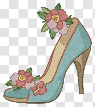 High Heel Shoe - Decorative High Heel With Floral Details Transparent PNG