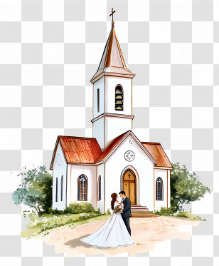 Wedding Church - Wedding Couple At Church With Floral Decorations Transparent PNG