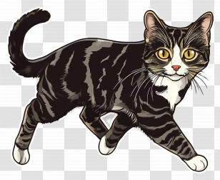 Cat Walking - Realistic Tabby Cat Illustration Transparent PNG