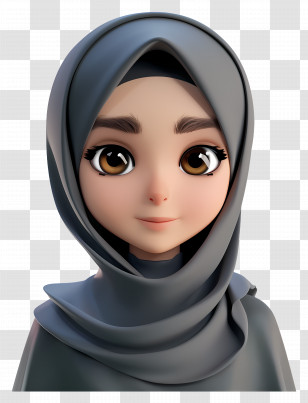 Hijab - 3D Cartoon Character Wearing A Gray Hijab Transparent PNG