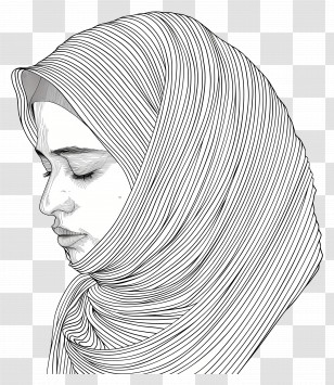 Hijab - Black And White Art Of Woman In Hijab Transparent PNG