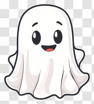 Kawaii Ghost - Smiling White Ghost Cartoon For Halloween Transparent PNG