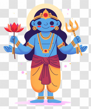 Vishnu - Hindu Deity Holding Lotus And Trident Illustration Transparent PNG