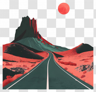 Highway Landscape - Desert Road With Sun Transparent PNG