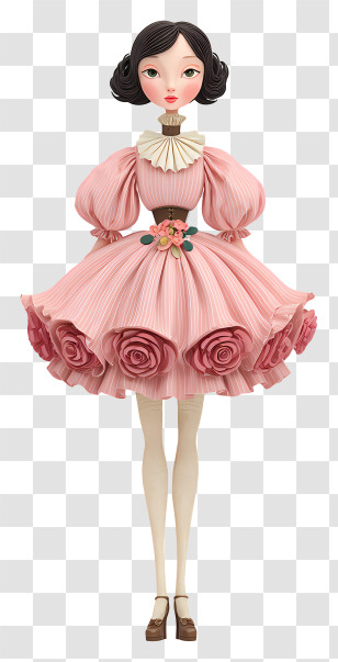 Lolita Fashion Doll - Elegant Doll In Vintage Pink Dress Transparent PNG
